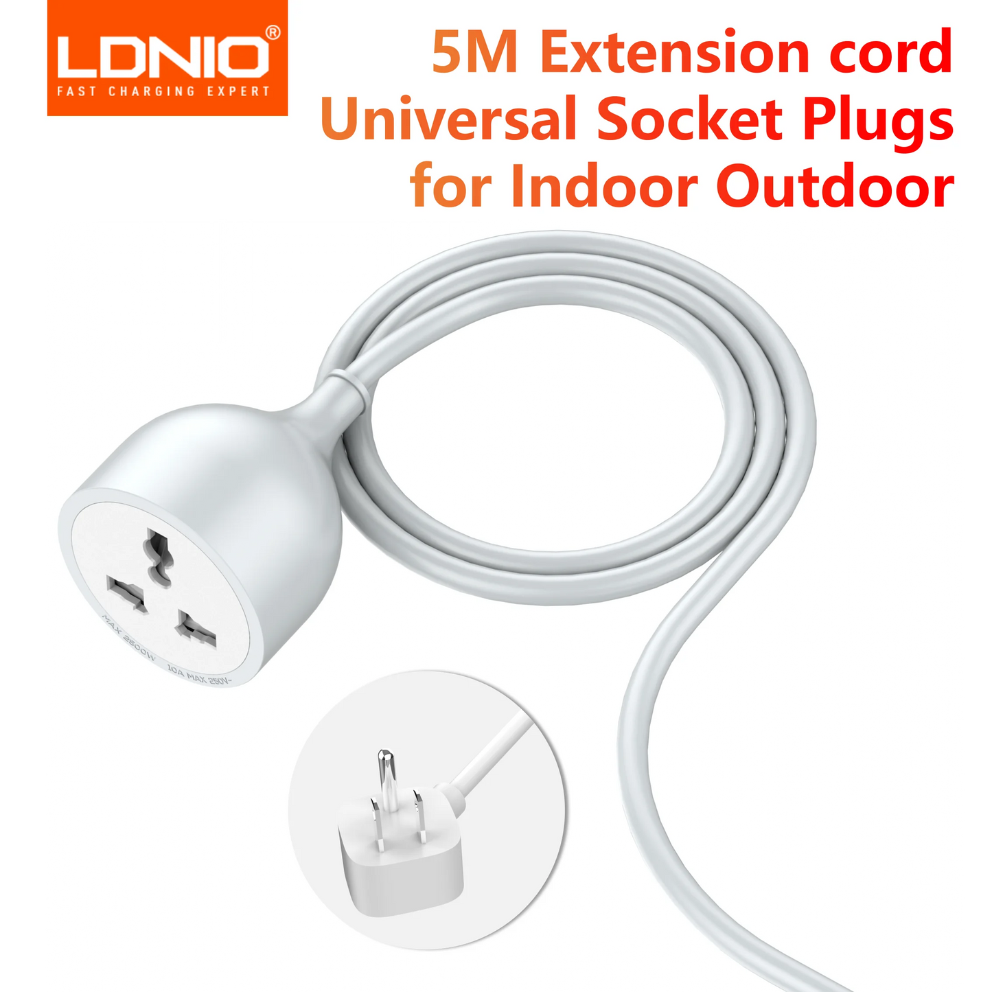 LDNIO Power Strip Extension Cord 5M Cable Universal Socket Plugs 2500W Electrical Socket Indoor Outdoor Plug Sockets Engineering
