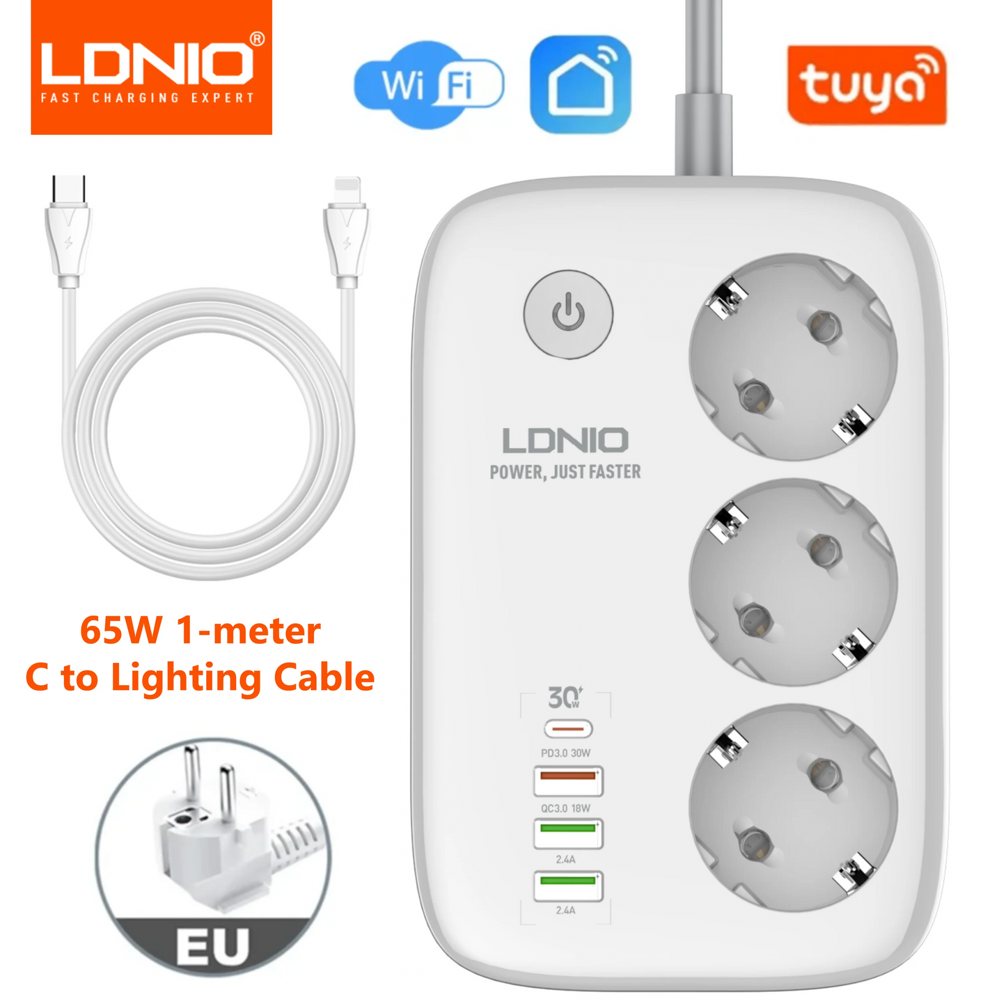 LDNIO Power Strip EU Standard 3 USB Extension Socket 3 Outlets Socket Adapter Tuya Smart Life APP Remote Control Wifi Smart Plug