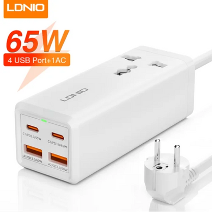 LDNIO Power Extension with PD 65W Multi Function Charger Adapter 2M Extension Cable Socket Electric 4 USB Power Strip SC1418