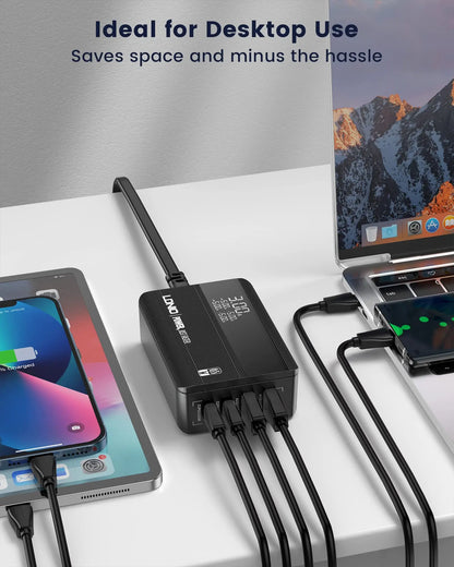 LDNIO 65W USB C Charger with LED Display Super Fast Charger with Dual USB C Dual USB A, PPS USB C Charging Station A4808Q