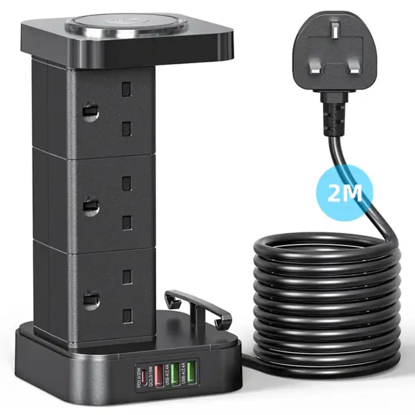 LDNIO UKCA Vertical Power Plug Tower Shape Extension Socket UK Outlet with USB-A USB-C Charging Power Socket Strip