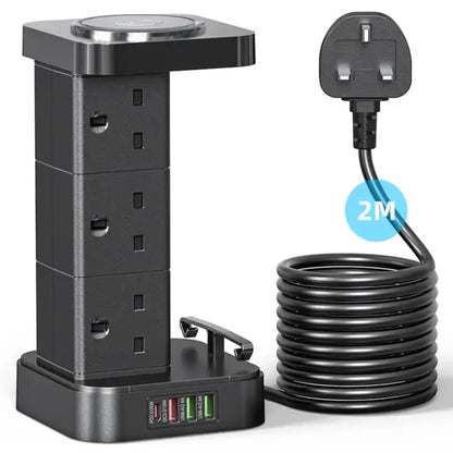 LDNIO UKCA Vertical Power Plug Tower Shape Extension Socket UK Outlet with USB-A USB-C Charging Power Socket Strip