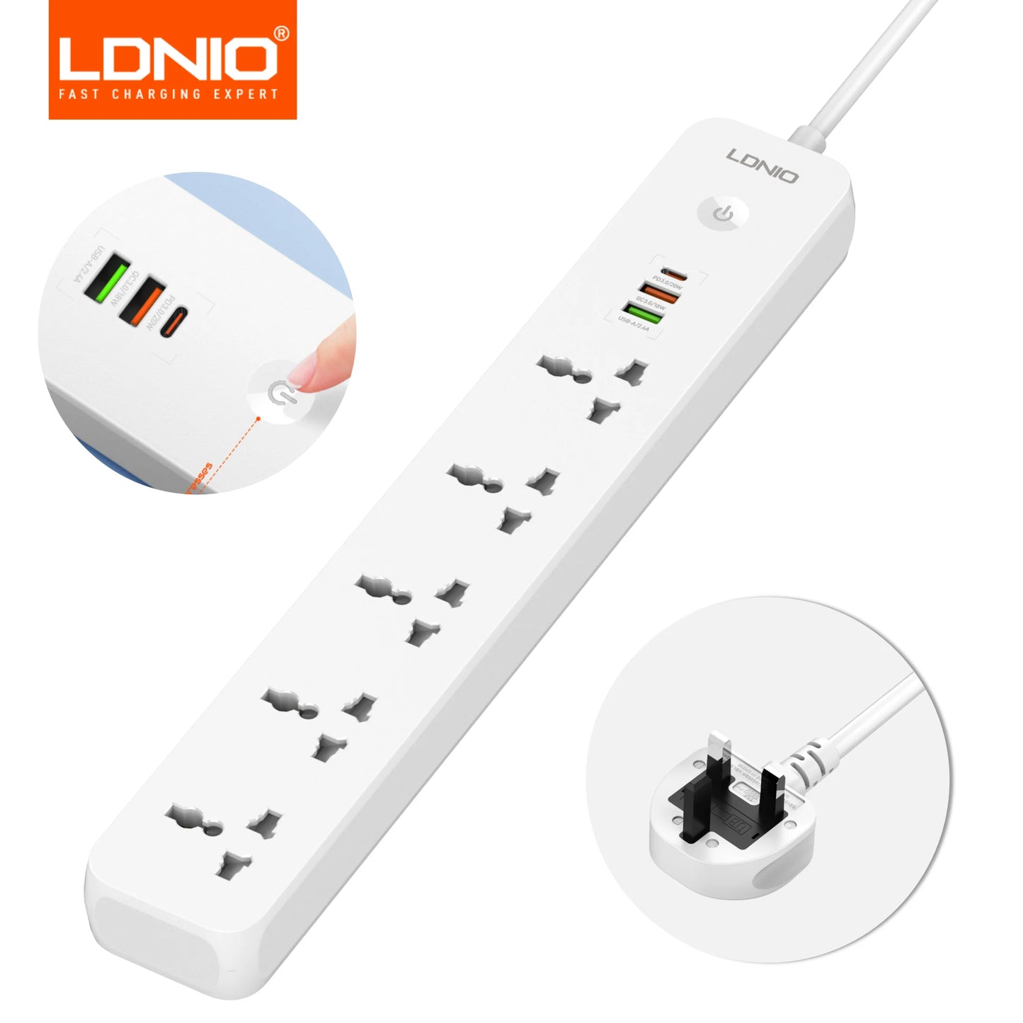 LDNIO 5 Outlet Power Strip With 3 USB Ports USB C USB A Universal Socket Extension UK EU US Plug Multifunction Power Strips