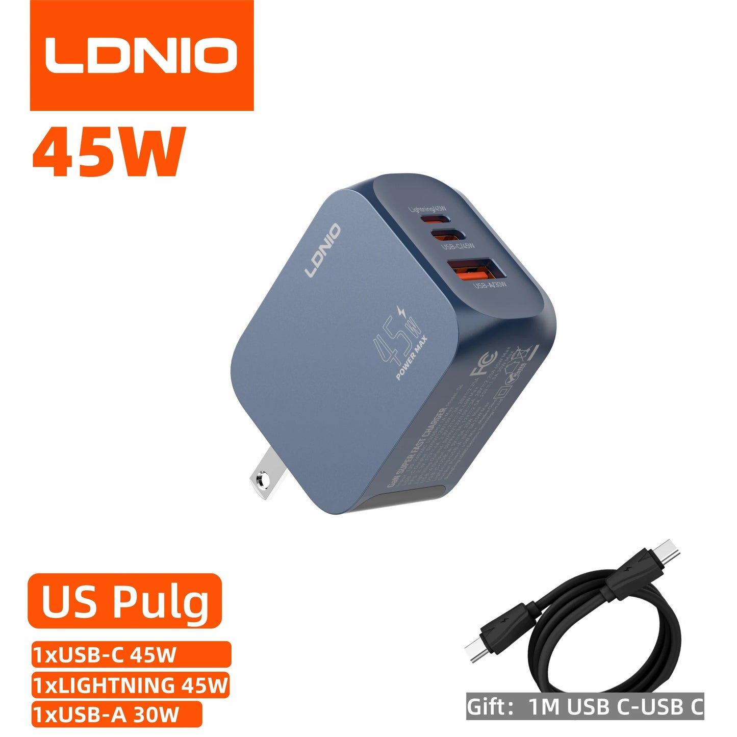 LDNIO Gan 100W Fast Charge Charger Type-C 65W 45W UK EU US Plug USB Multi-Port Fast Charging Station for MacBook iPhone Xiaomi