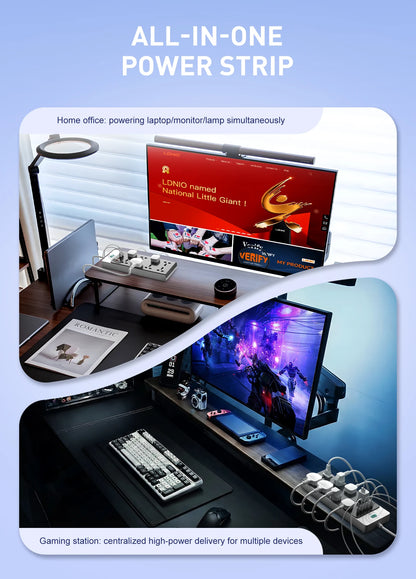 13-in-1 65W Power Strip Surge Protector LDNIO With 8 Universal AC Outlets PD USB C QC USB A Desktop Fast Charging Station 2500W