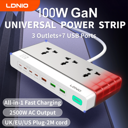 LDNIO 100W Desktop Power Strip Socket Fast Charge 3 Universal AC Outlet PD Type C USB Fast Charging Station 2500W US UK EU Plug