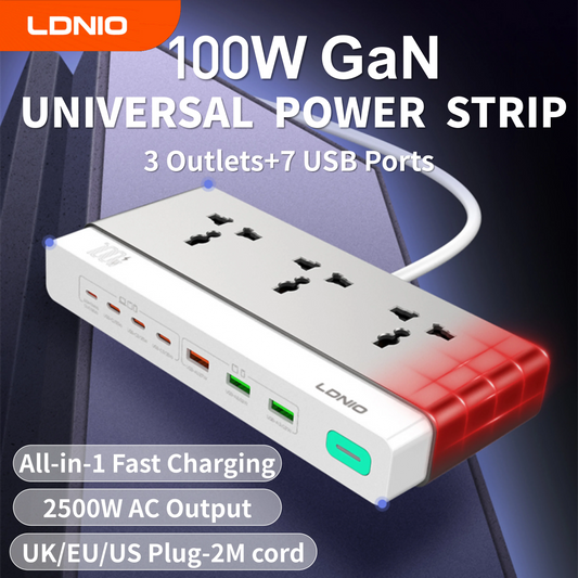 LDNIO 100W Desktop Power Strip Socket Fast Charge 3 Universal AC Outlet PD Type C USB Fast Charging Station 2500W US UK EU Plug