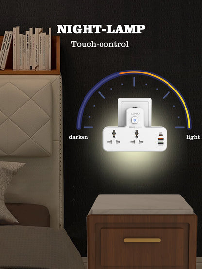 LDNIO POWER SOCKET Universal 2 Outlet 20W PD QC3.0 3 USB Wall Charger NIGHT-LAMP Power Strip Adapter Multiple Plug Expander
