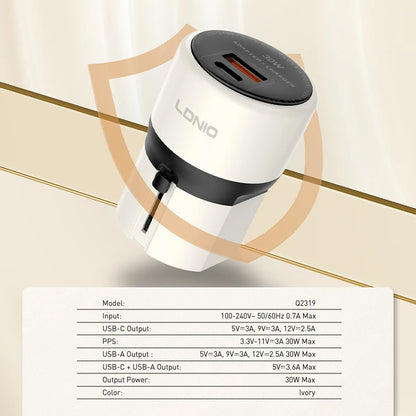 LDNIO universal travel adapter mobile phone fast charger PD30W UK/EU/US/AU international adapter for iphone 16/15/14/13/12/11pro