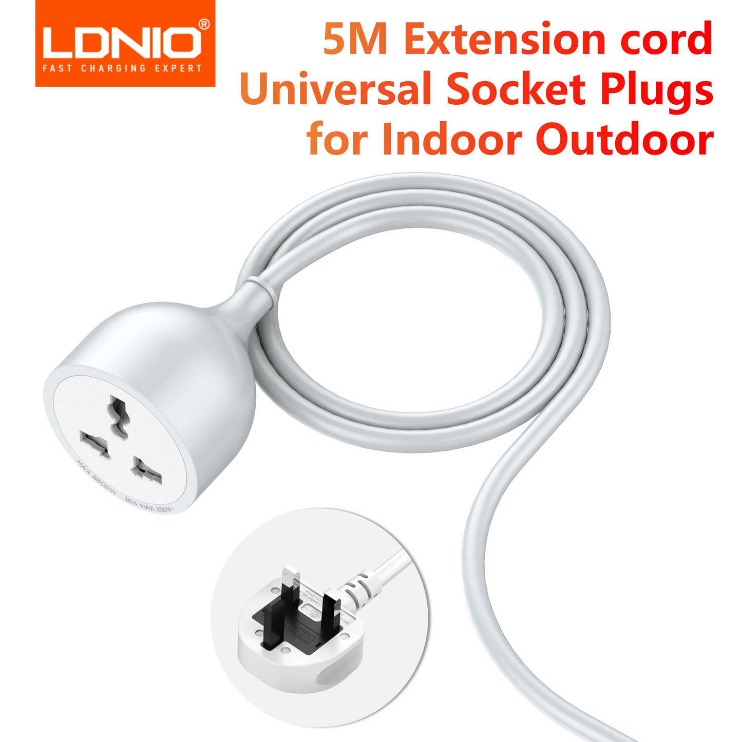 LDNIO Power Strip Extension Cord 5M Cable Universal Socket Plugs 2500W Electrical Socket Indoor Outdoor Plug Sockets Engineering