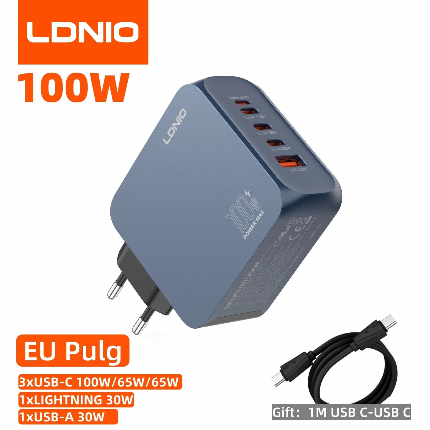LDNIO Gan 100W Fast Charge Charger Type-C 65W 45W UK EU US Plug USB Multi-Port Fast Charging Station for MacBook iPhone Xiaomi