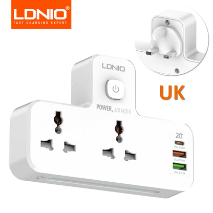 LDNIO Universal Power Strip Multi-functional Night Lamp Extension Socket 2 Outlets Wall Adapter With 3 PD QC3.0 USB Port SC2311