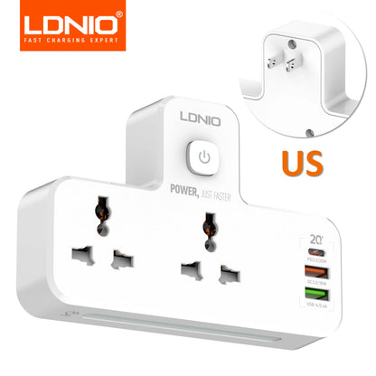 LDNIO Universal Power Strip Multi-functional Night Lamp Extension Socket 2 Outlets Wall Adapter With 3 PD QC3.0 USB Port SC2311