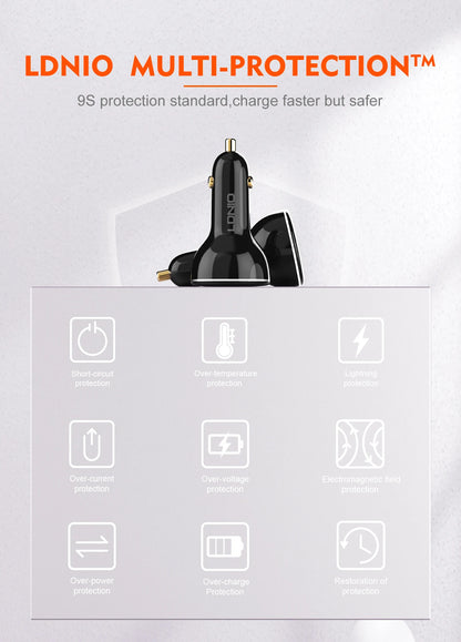 LDNIO 160W 3 Ports USB C Car Charger 3 in 1 100W 30W Fast Charging PD QC 3.0 with LDE Display For Laptop Mobile Cell Phone