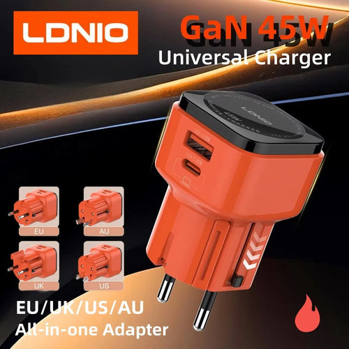 LDNIO PD45W All-in-one Universal Travel Adapter Mobile Phone Fast Charger UK EU US AU Plug Adapter for iPad iphone 16/15/14