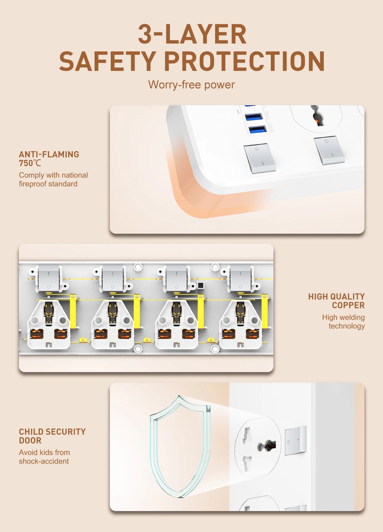 LDNIO Power Socket 4 Outlets 4 Usb Charging Ports UniversalPower Strip Switched With 2M Wall Mountable for Home And Office