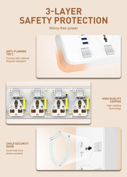 LDNIO Power Socket 4 Outlets 4 Usb Charging Ports UniversalPower Strip Switched With 2M Wall Mountable for Home And Office