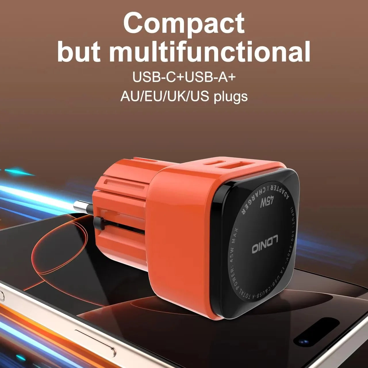 LDNIO PD45W All-in-one Universal Travel Adapter Mobile Phone Fast Charger UK EU US AU Plug Adapter for iPad iphone 16/15/14