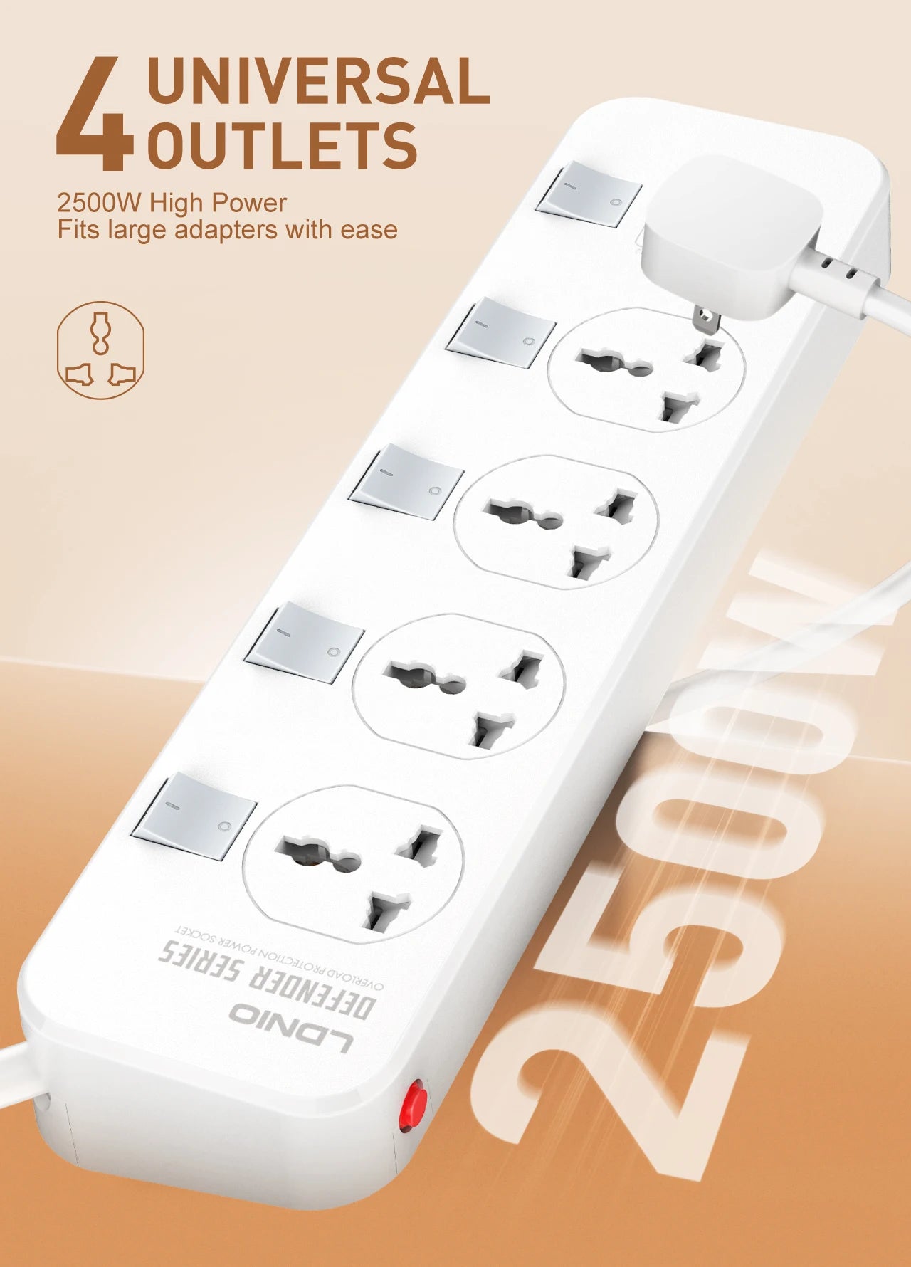 LDNIO Power Socket 4 Outlets 4 Usb Charging Ports UniversalPower Strip Switched With 2M Wall Mountable for Home And Office