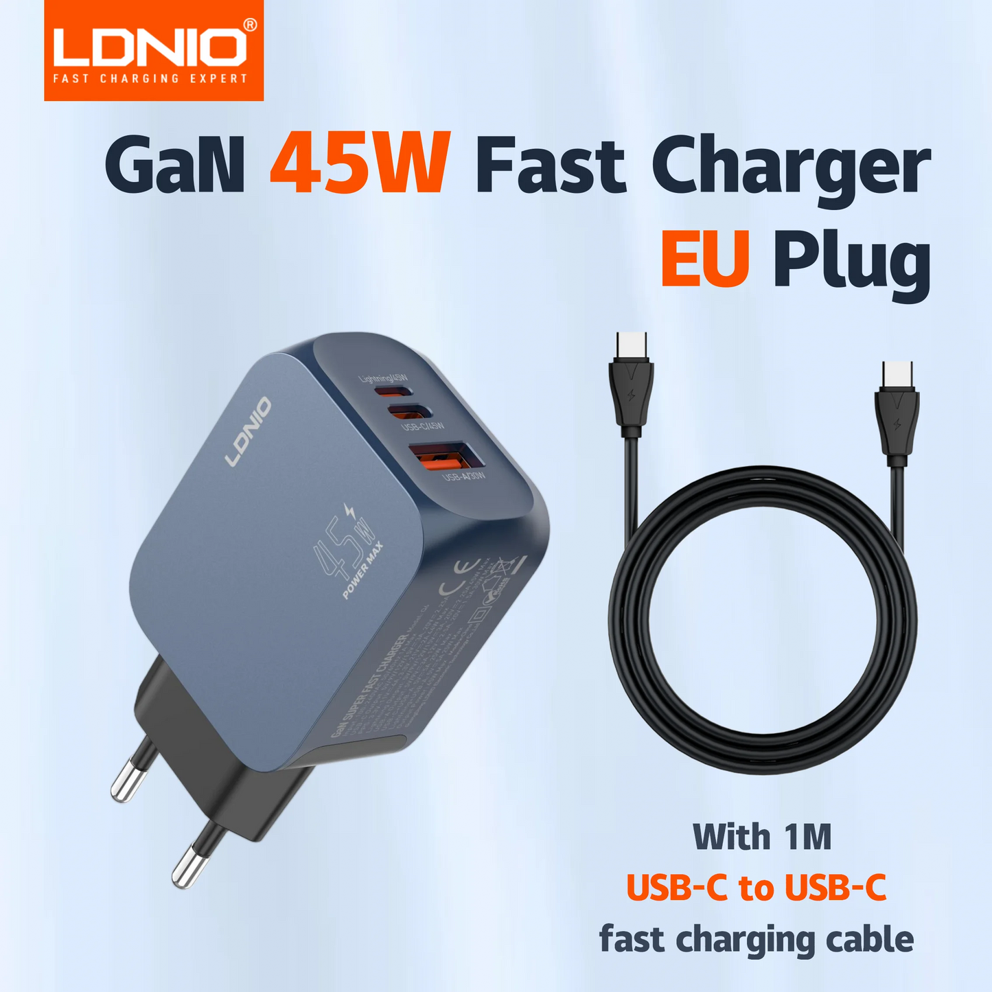 LDNIO GaN 65W USB C Charger 4 Port Compact Wall Charger Power Adapter For MacBook Pro/Air, iPad, iPhone 16 ,Galaxy ,Laptop