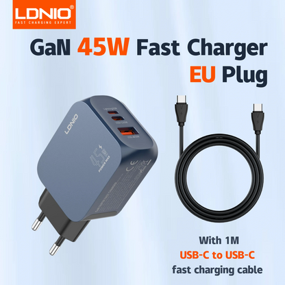 LDNIO GaN 65W USB C Charger 4 Port Compact Wall Charger Power Adapter For MacBook Pro/Air, iPad, iPhone 16 ,Galaxy ,Laptop