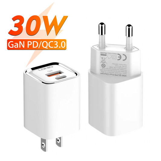 30W USB C Charger LDNIO GaN Compact Fast Wall Charger Block USB-C Power Adapter for Galaxy S23, Google AirPods
