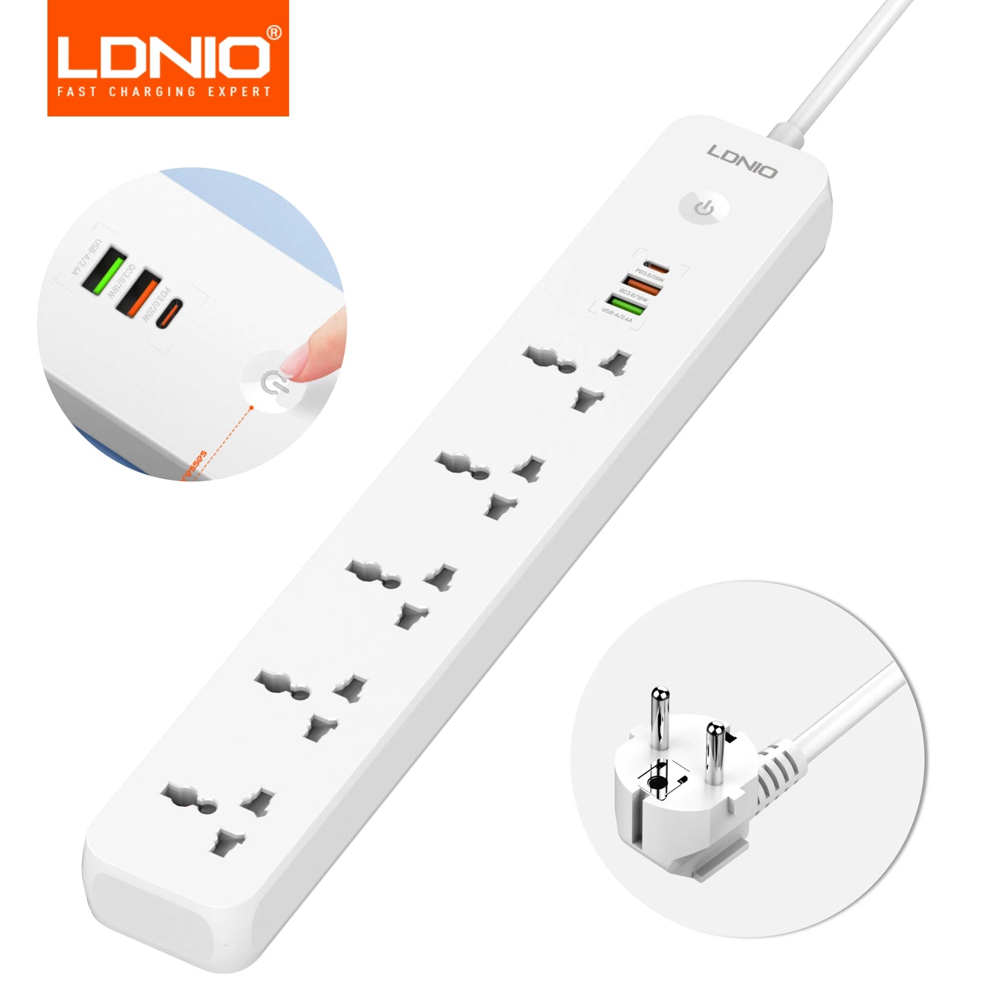 LDNIO 5 Outlet Power Strip With 3 USB Ports USB C USB A Universal Socket Extension UK EU US Plug Multifunction Power Strips