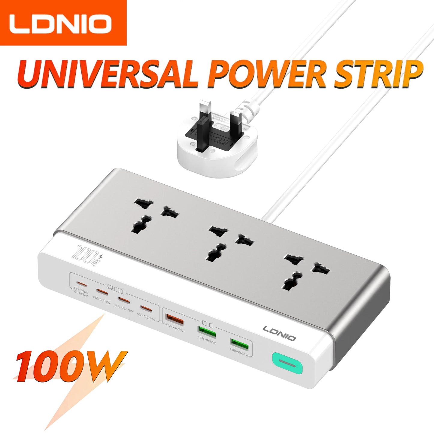 LDNIO 100W Desktop Power Strip Socket Fast Charge 3 Universal AC Outlet PD Type C USB Fast Charging Station 2500W US UK EU Plug
