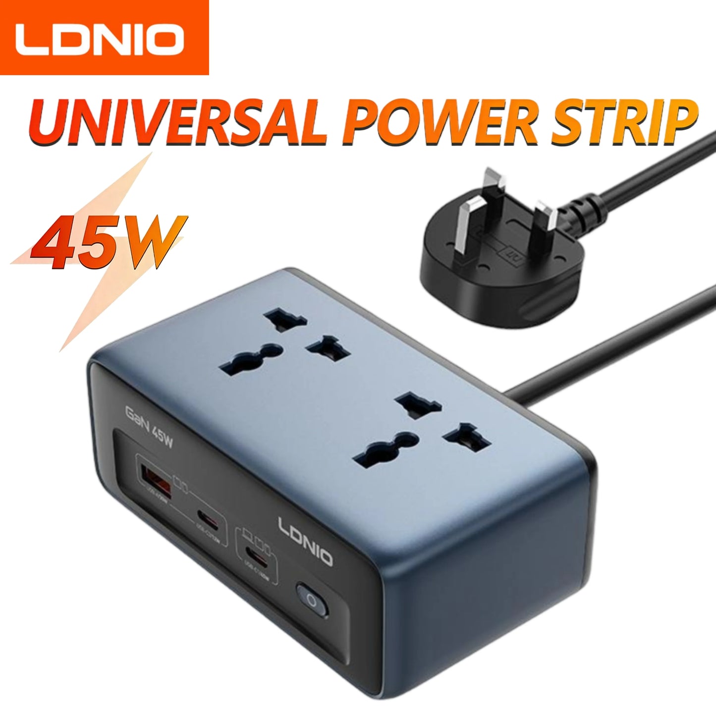 LDNIO 100W Travel Power Strip 3 AC Outlets 5 USB Ports Type C 2M  Power Extension Multi Socket 2500W with Switch for Home office
