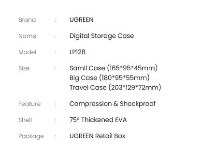 UGREEN Hard Disk Drive Case for 2.5 inch External Hard Drive Portable HDD SSD Box for Power Bank Storage Case Travel Bag