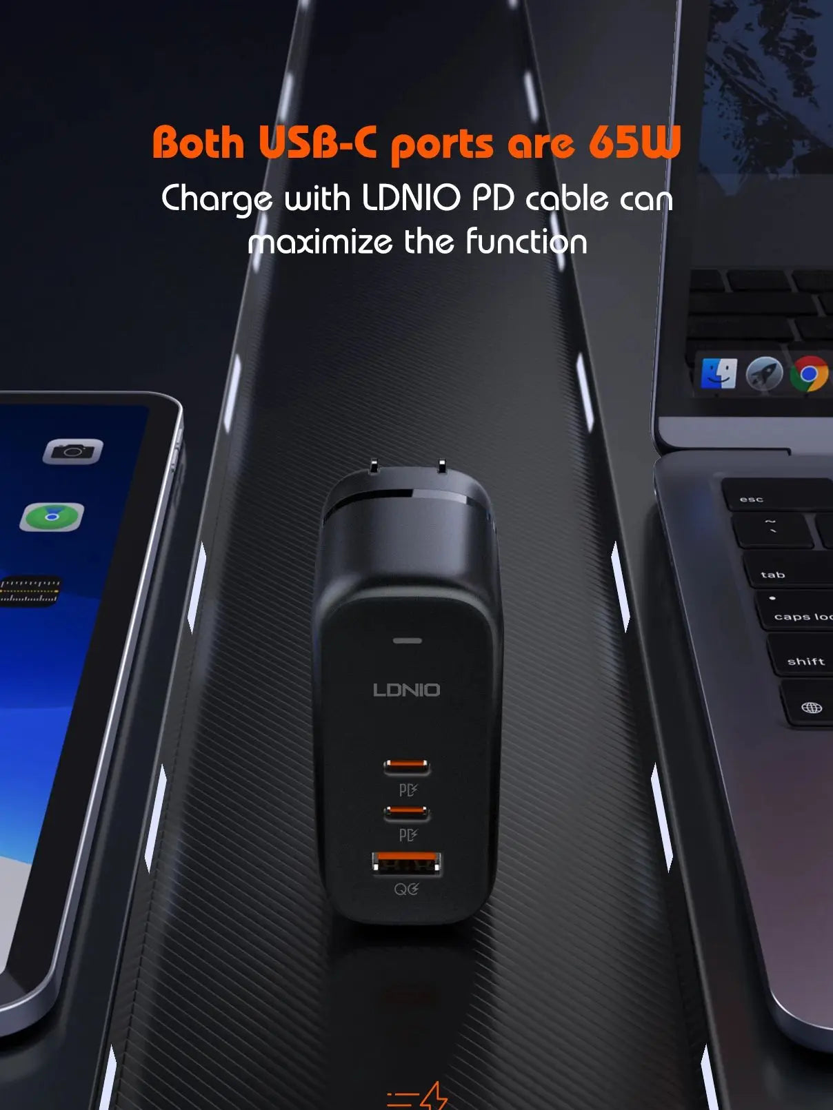 LDNIO 65W GaN USB Type C Multi Travel Power Adapter QC PD PPS SCP 45W Fast Wall Charging For iPhone 15 Galaxy iPad MacBook Air