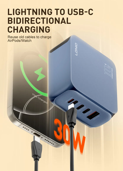 LDNIO GaN 100W USB C Charger 4 Port Compact Wall Charger Power Adapter For MacBook Pro/Air, iPad, iPhone 16 ,Galaxy ,Laptop