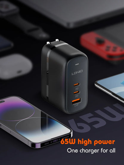 LDNIO 65W GaN USB Type C Multi Travel Power Adapter QC PD PPS SCP 45W Fast Wall Charging For iPhone 15 Galaxy iPad MacBook Air