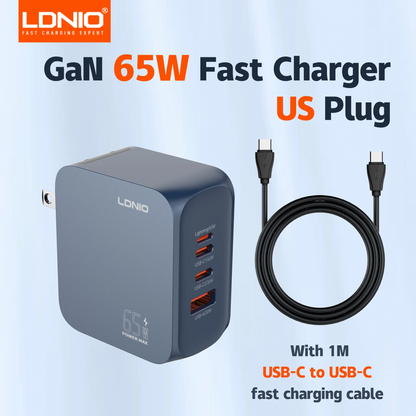 LDNIO GaN 65W USB C Charger 4 Port Compact Wall Charger Power Adapter For MacBook Pro/Air, iPad, iPhone 16 ,Galaxy ,Laptop
