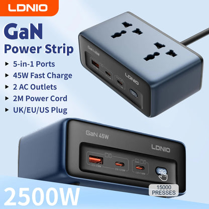 LDNIO Cube Power Strip Socket Fast Charger 2M Electric Extension AC Outlet PD 45W Type C Charging Station US UK EU KR USB Plug