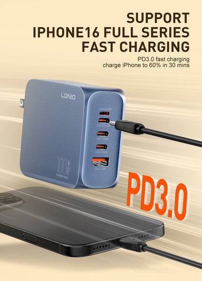 LDNIO GaN 100W USB C Charger 4 Port Compact Wall Charger Power Adapter For MacBook Pro/Air, iPad, iPhone 16 ,Galaxy ,Laptop
