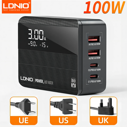 LDNIO 100W GaN PD Fast Charger PPS Multiport USB C Charger Block For Iphone 15 14 13 Pro Max Samsung Galaxy S23 Xiaomi Huawei