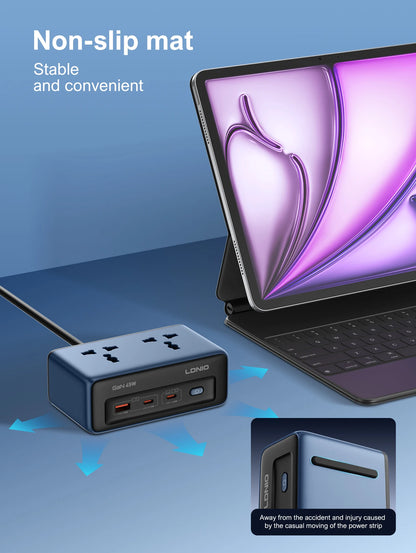 LDNIO 45W 5-in-1 Power Strip with 2 AC Outlets 2 USB C USB A Port Fast Charging Anti-slip Desktop Multi Universal Socket