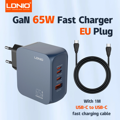 LDNIO GaN 65W USB C Charger 4 Port Compact Wall Charger Power Adapter For MacBook Pro/Air, iPad, iPhone 16 ,Galaxy ,Laptop