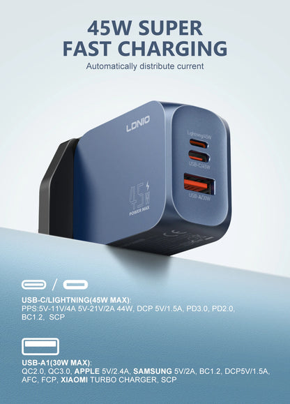 LDNIO Gan 100W Fast Charge Charger Type-C 65W 45W UK EU US Plug USB Multi-Port Fast Charging Station for MacBook iPhone Xiaomi
