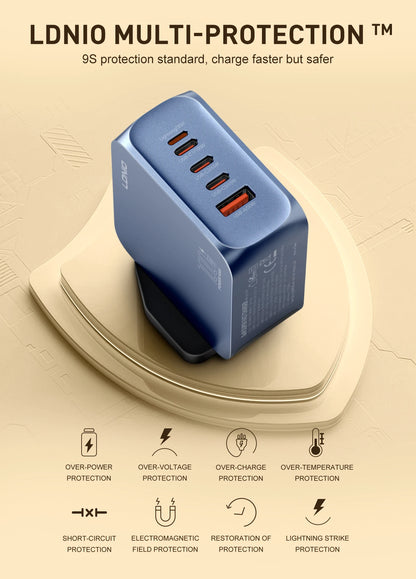 LDNIO GaN 100W USB C Charger 4 Port Compact Wall Charger Power Adapter For MacBook Pro/Air, iPad, iPhone 16 ,Galaxy ,Laptop