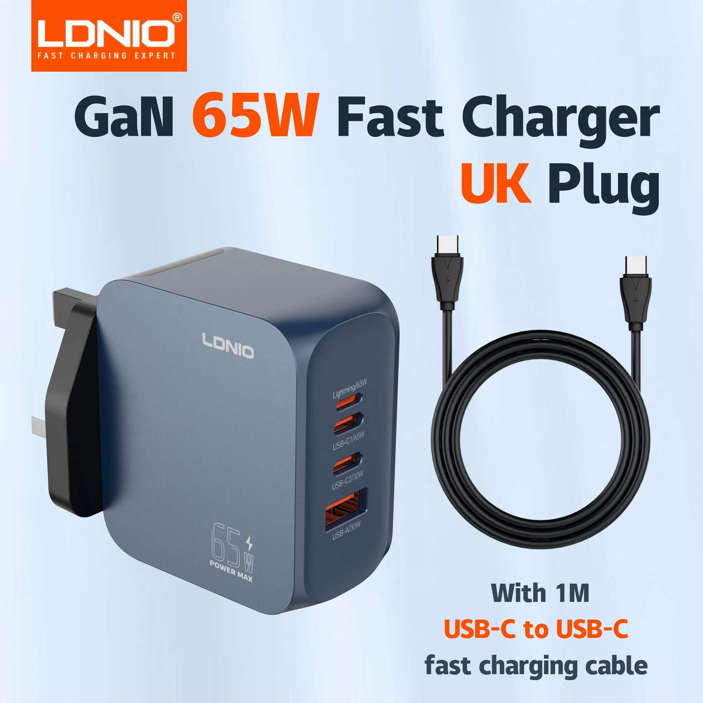 LDNIO GaN 65W USB C Charger 4 Port Compact Wall Charger Power Adapter For MacBook Pro/Air, iPad, iPhone 16 ,Galaxy ,Laptop