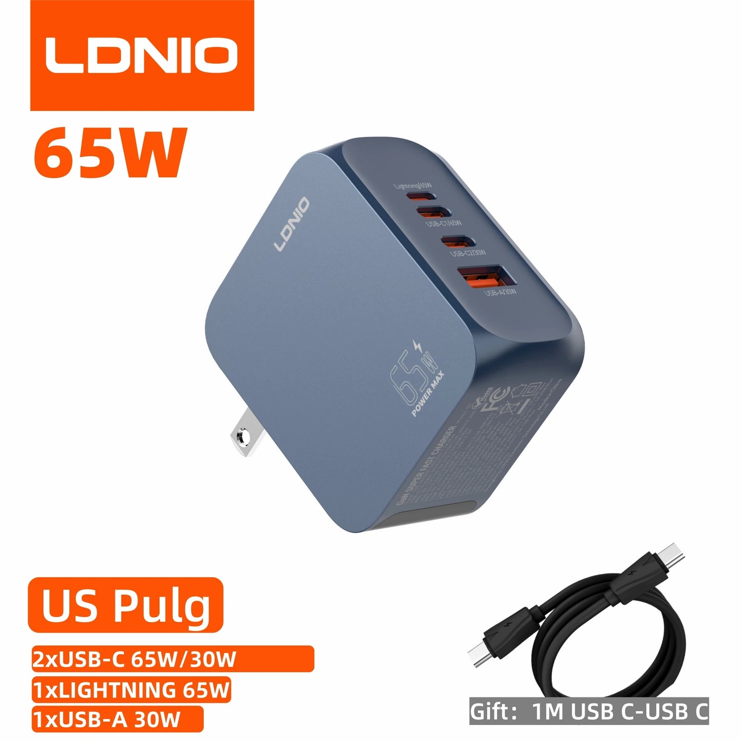 LDNIO Gan 100W Fast Charge Charger Type-C 65W 45W UK EU US Plug USB Multi-Port Fast Charging Station for MacBook iPhone Xiaomi