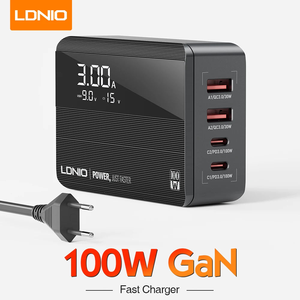 USB C Fast Charger LDNIO 100W GaN USB C Charging Station Portable USB C Wall Charger Adapter 3 USB C  3 QC USB A for ipad Laptop