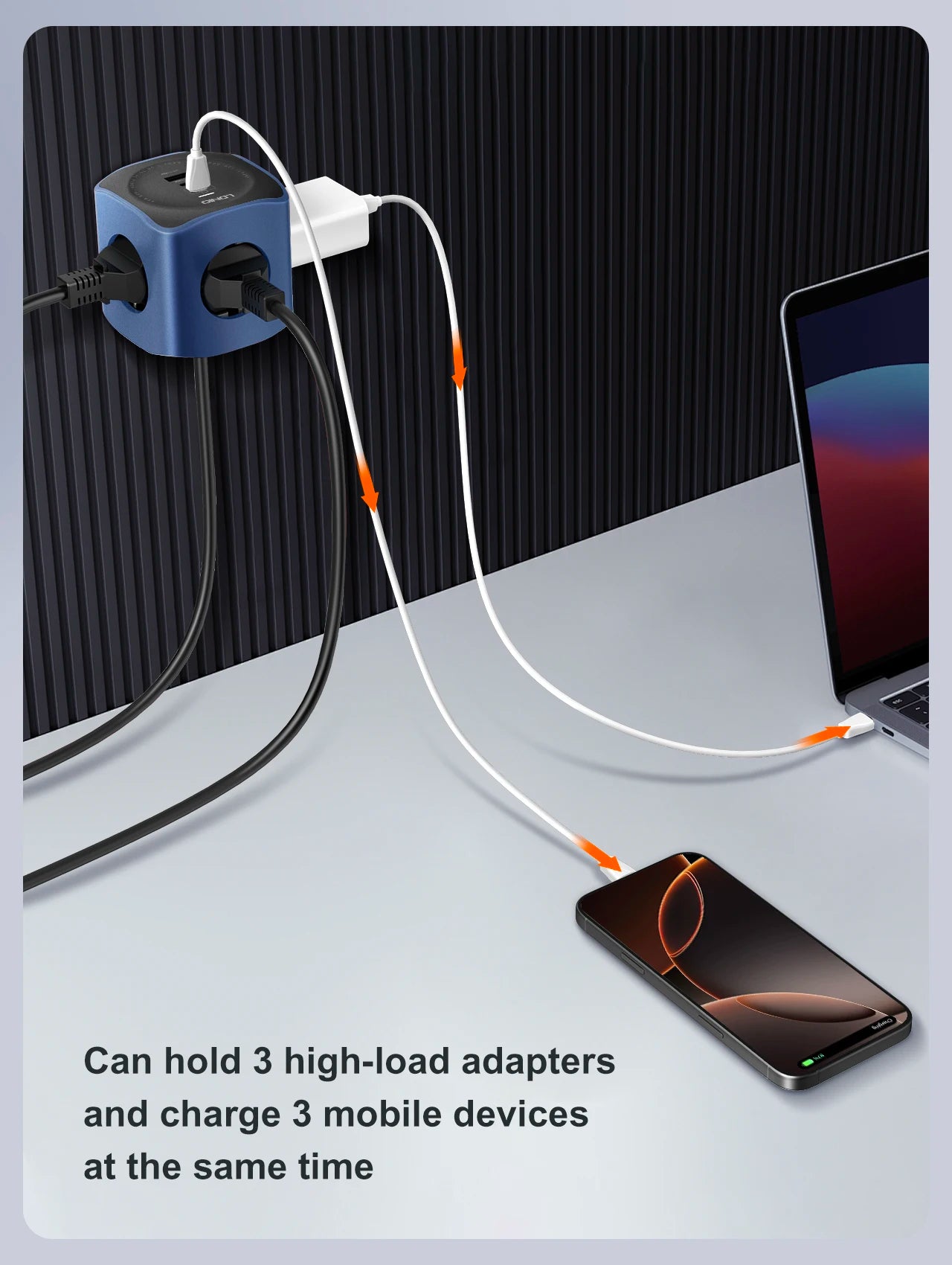 LDNIO European power strip cube power socket 65w fast charging station USB-C USB-A 3 outlet power tower 2m EU plug power cord