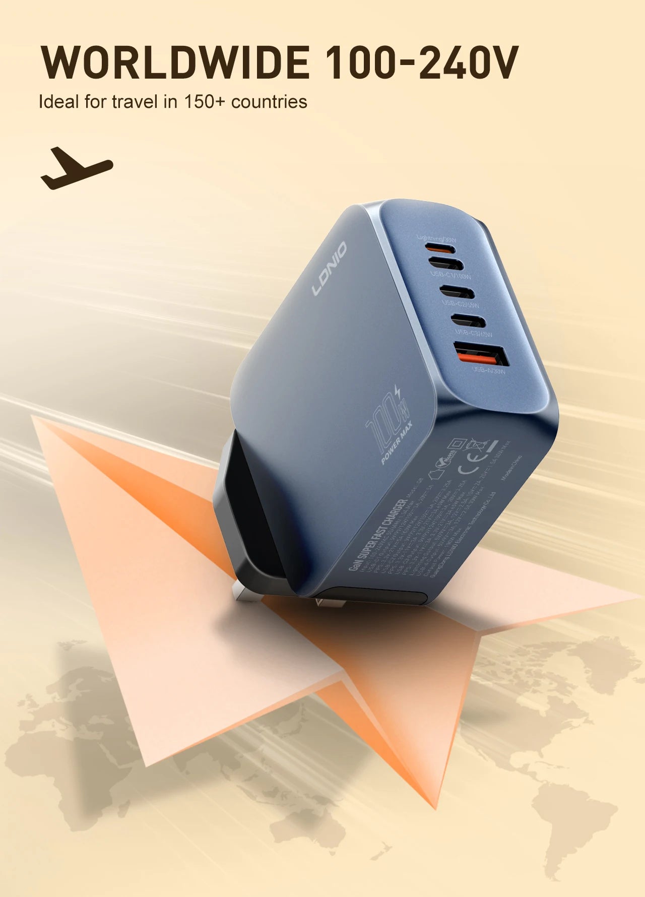 LDNIO Gan 100W Fast Charge Charger Type-C 65W 45W UK EU US Plug USB Multi-Port Fast Charging Station for MacBook iPhone Xiaomi