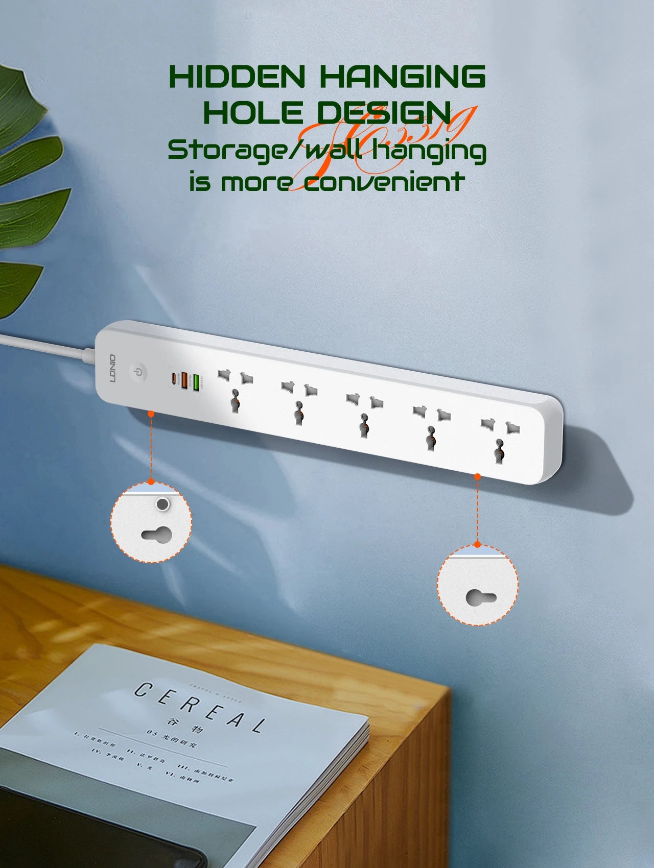 LDNIO 5 Outlet Power Strip With 3 USB Ports USB C USB A Universal Socket Extension UK EU US Plug Multifunction Power Strips