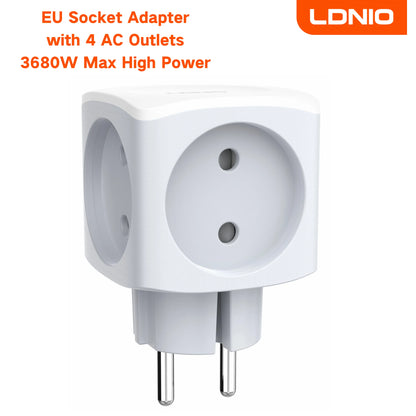 LDNIO 4 EU Outlet Power Cube, Expandable 3680W High Voltage Power Strip No Cable EU Plug Power Adapter for Office, Home, Kitchen