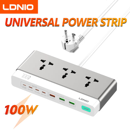LDNIO 100W Desktop Power Strip Socket Fast Charge 3 Universal AC Outlet PD Type C USB Fast Charging Station 2500W US UK EU Plug