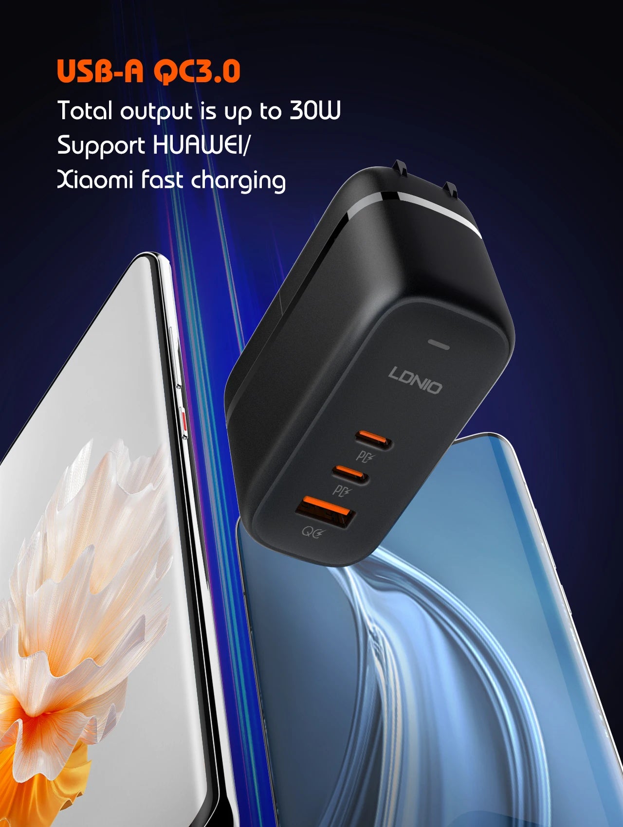 LDNIO GaN 65W USB C Charger Travel Charger PD QC Wall Charger 3 Port International Plug Adapter EU UK US AU Travel Plug Adapter